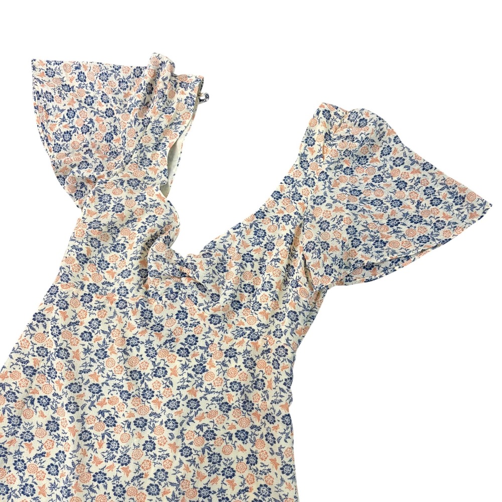 URBAN OUTFITTERS Womens Small Floral Mini Dress Ivory Open Back Flutter NEW
